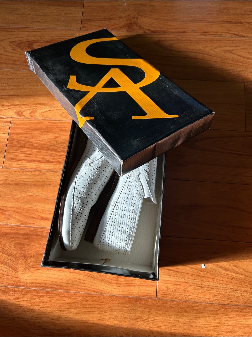 Stacy Adams Black Shoe Box with White Label and Gold Monogram